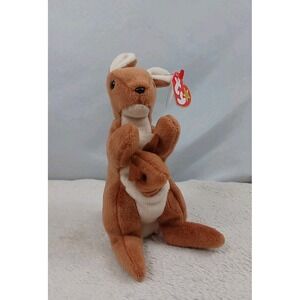 VTG Original Ty Beanie Baby Pouch The Kangaroo & Joey 1996 Stuffed Animal Plush